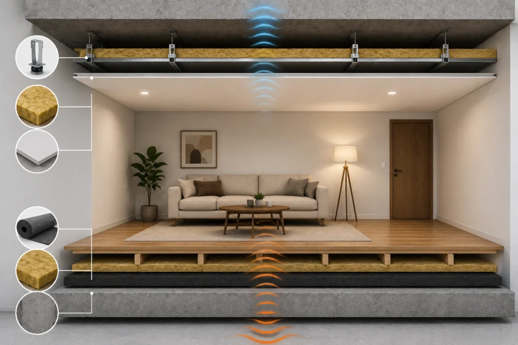 Floor and ceiling - How to Construct a Soundproof Room Complete Guide - Brick by brick