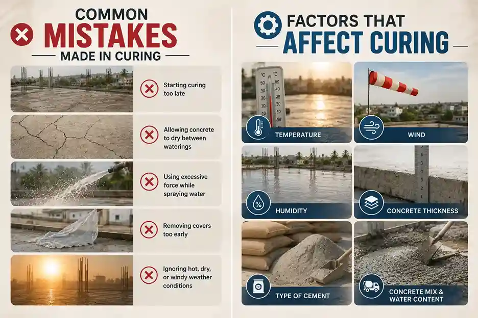 Factors that affect curing and common mistakes made during the concrete curing process