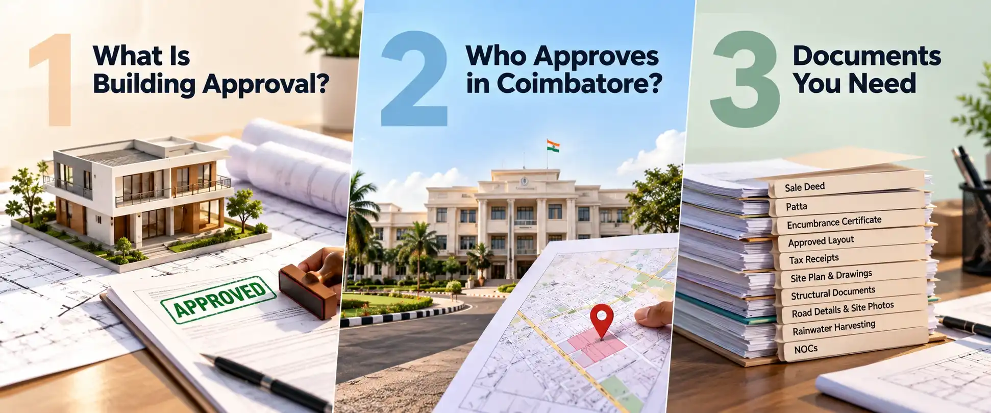 House construction approval in Coimbatore showing building approval, authorities and required documents